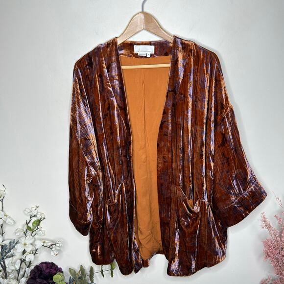 Anthropologie Velvet Kimono Jacket in Rust and purple xs - Picture 5 of 8